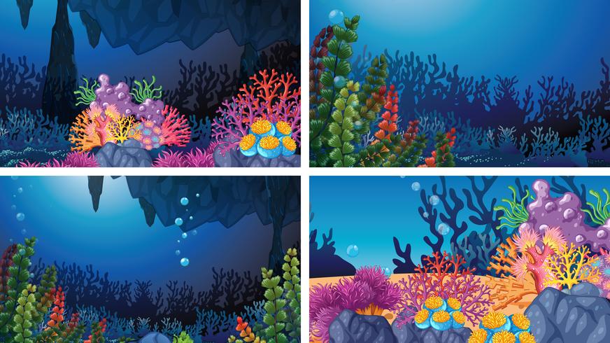Set of underwater coral scenes vector