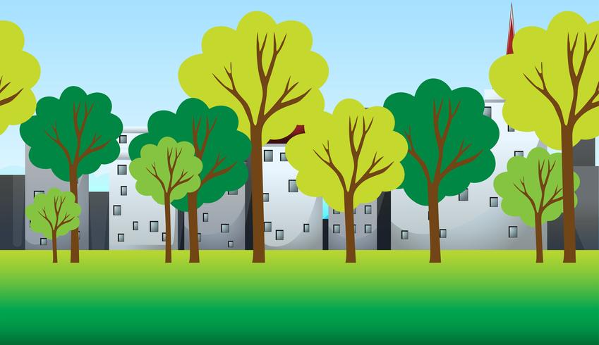 Scene with trees and buildings vector