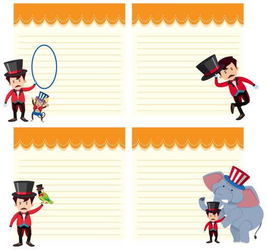 Set of circus show on note template vector