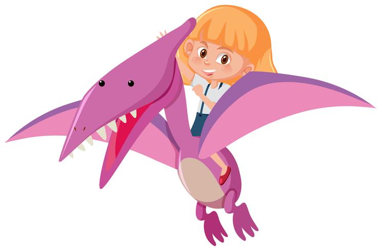 Una niña montando dinosaurio vector