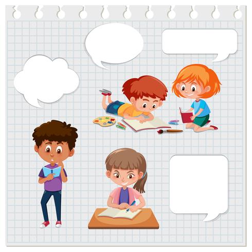 Set of children learning with speech bubbles vector