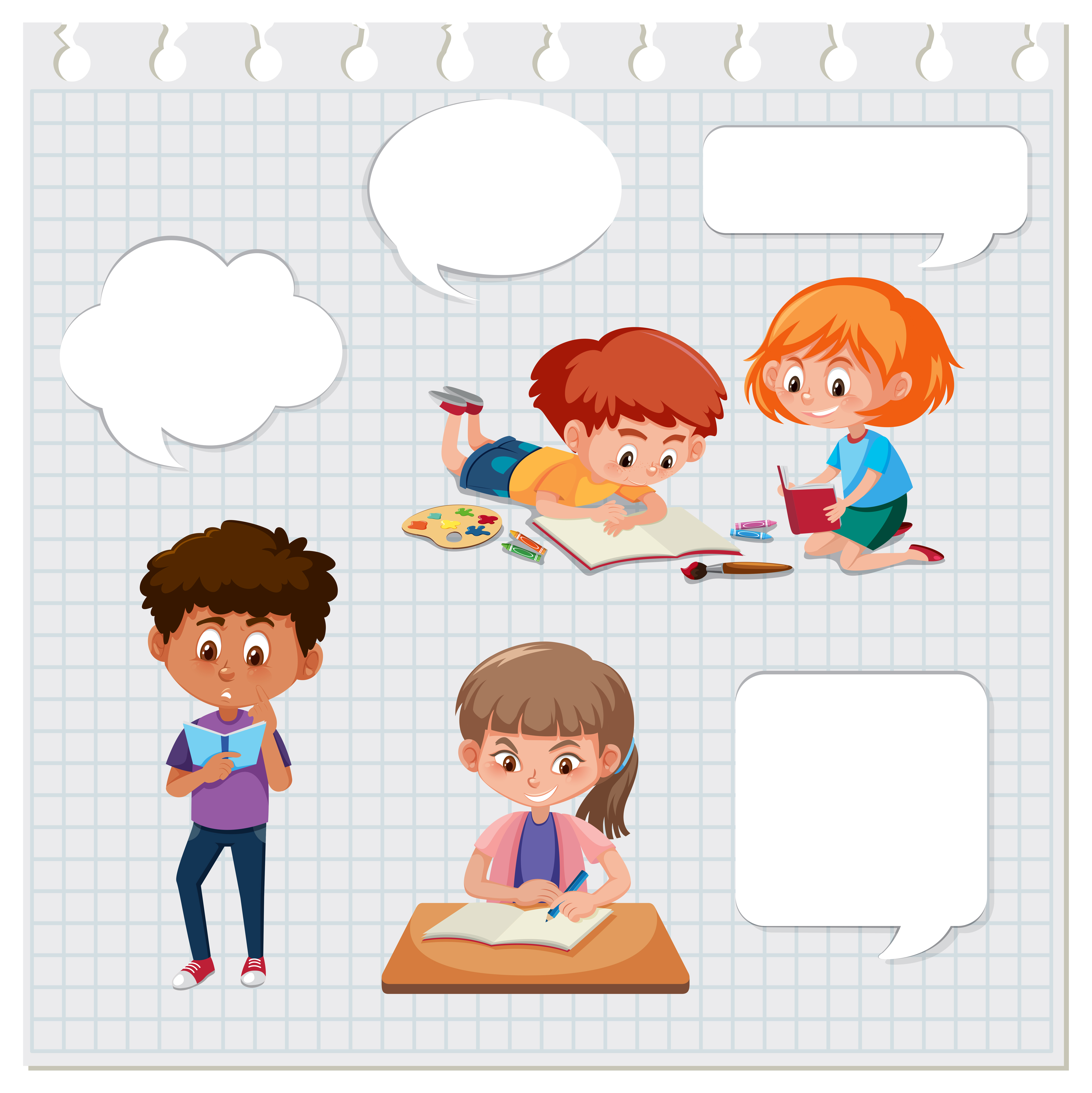 Download Set of children learning with speech bubbles 607476 ...
