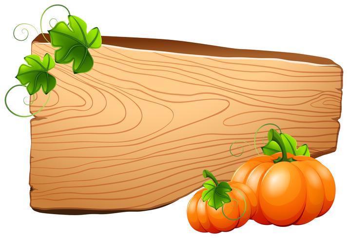 Wooden board and pumpkins on vine vector