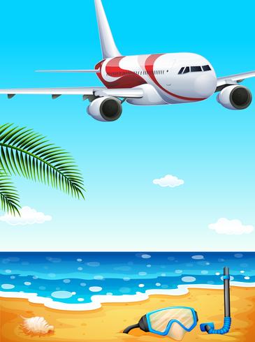 A beach with an airplane uphigh vector