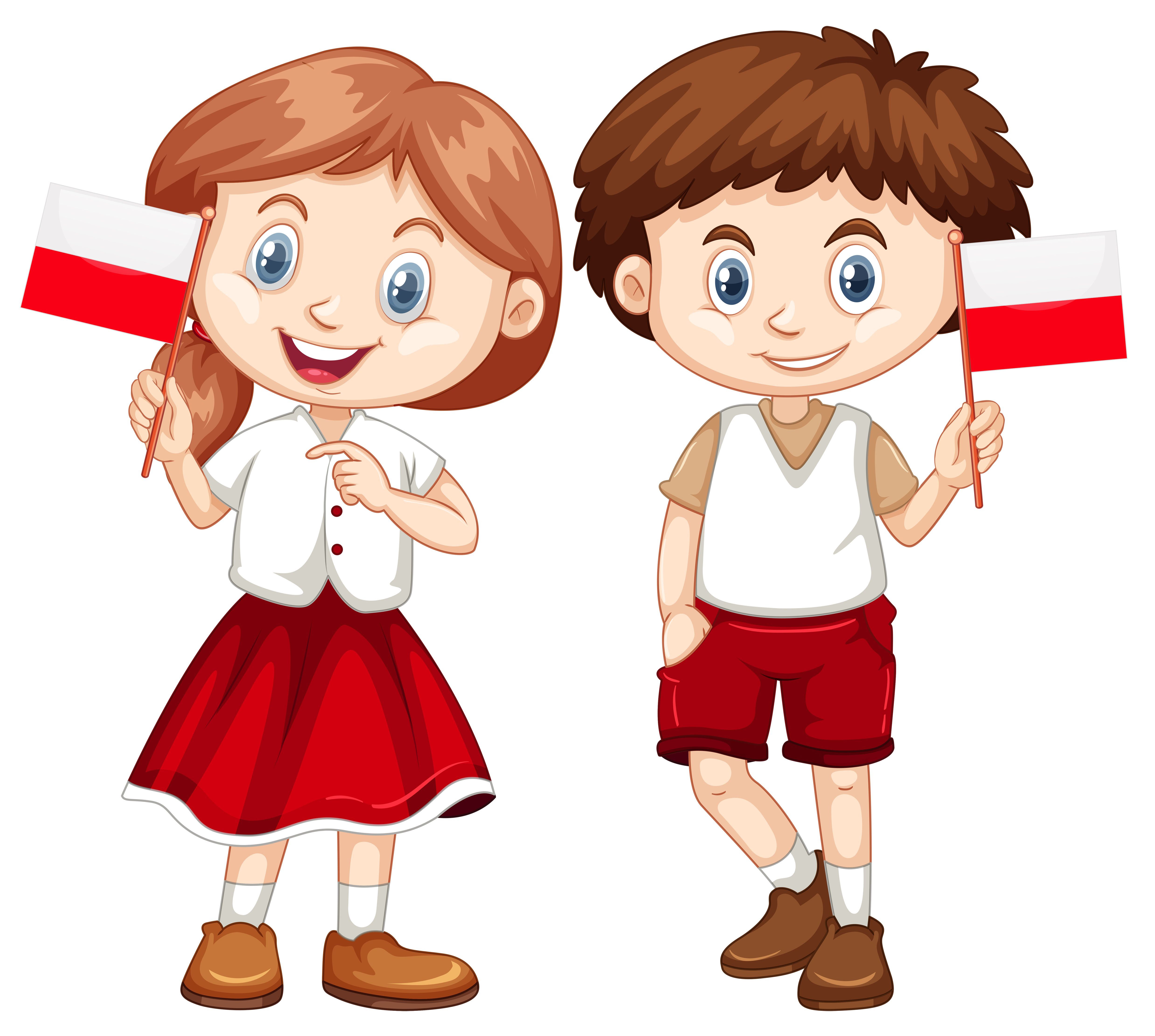Happy boy and girl holding flag of Poland 607613 Vector Art at Vecteezy