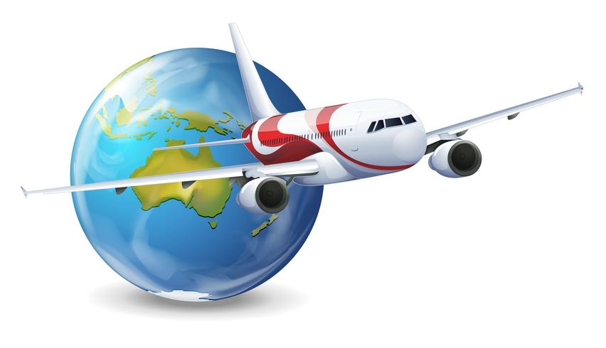 Earth globe and airplane vector