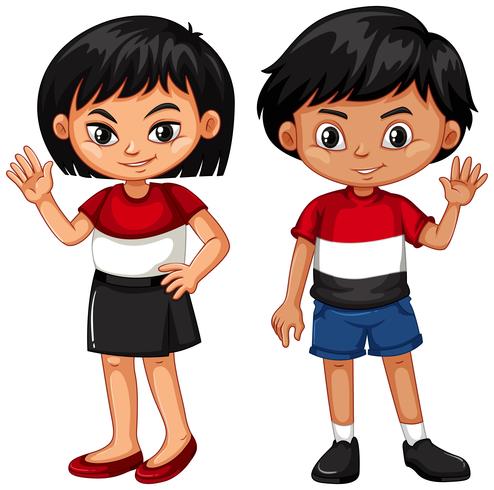 Boy and girl waving hands vector