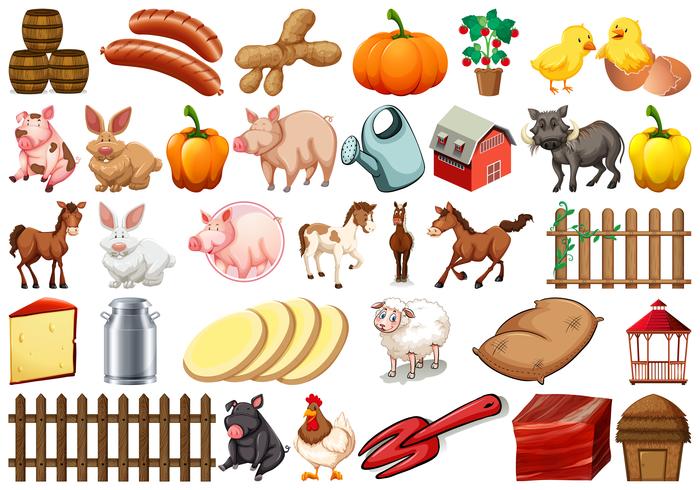 Large farm themed set vector