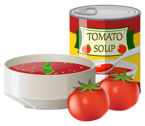 Fresh tomatoes and tomato soup in can vector