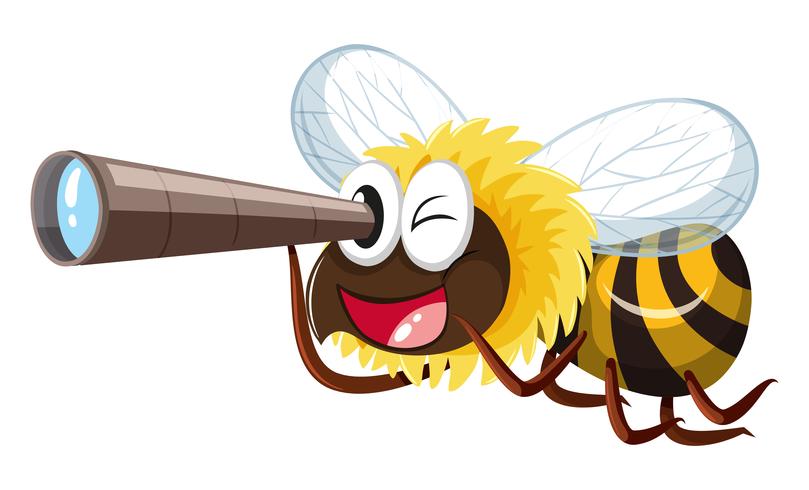 Bee looking through telescope vector