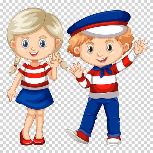 Cute boy and girl waving vector