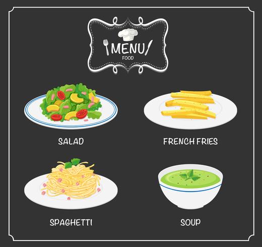 Different food on menu board vector