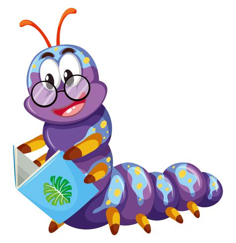 Purple caterpillar reading book vector