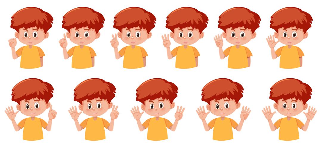 Set of boy with hand number gesture vector