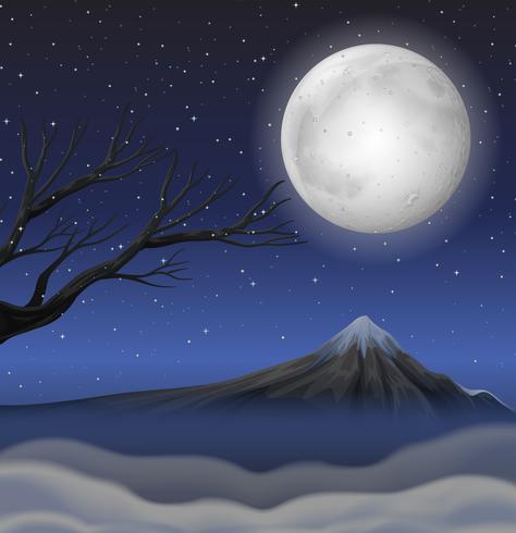 Scene with mountain on fullmoon night vector