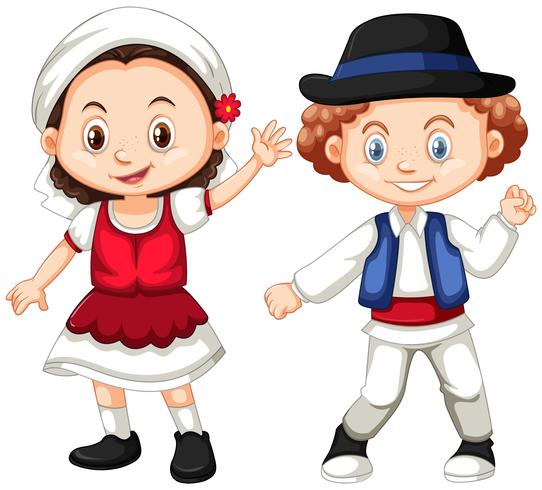 Romania girl and boy in traditional clothes vector