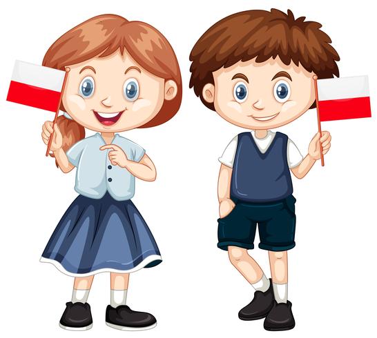 Niño y niña con bandera de Polonia vector