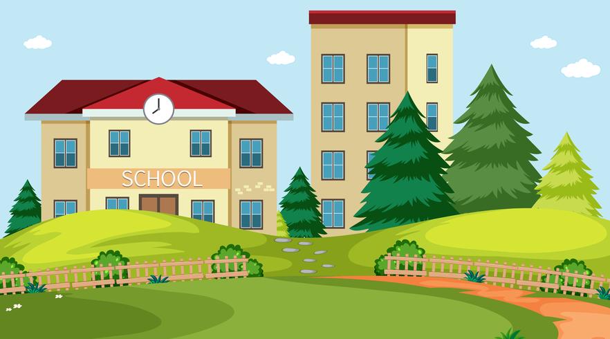 School building nature scene vector