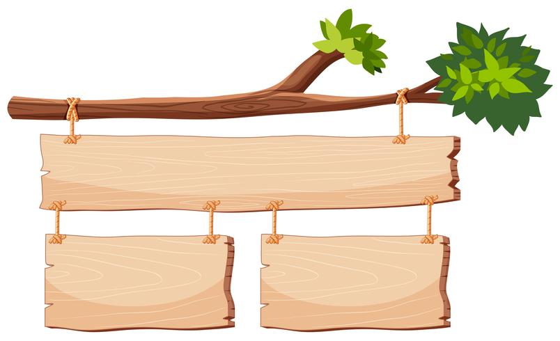 Wooden banner on tree branch vector