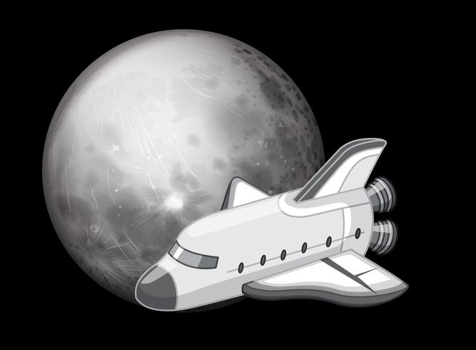 Escena de la nave espacial en blanco y negro vector