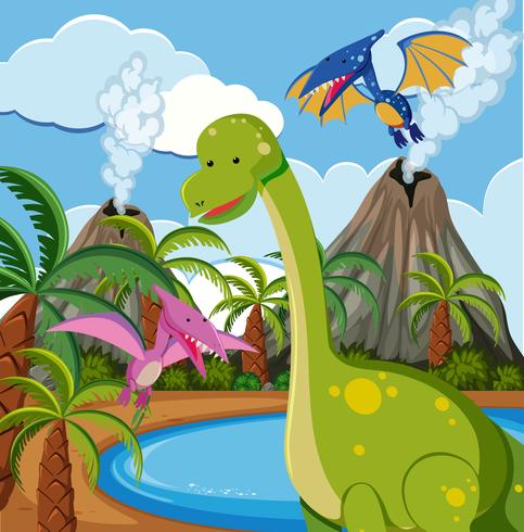 Dinosaurio en la naturaleza vector