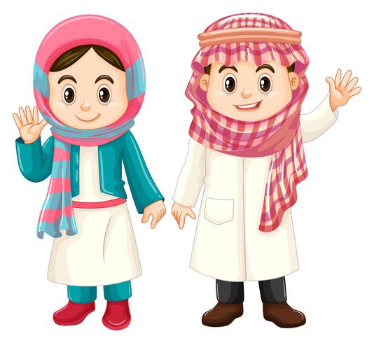 Niño y niña en traje de kuwait vector