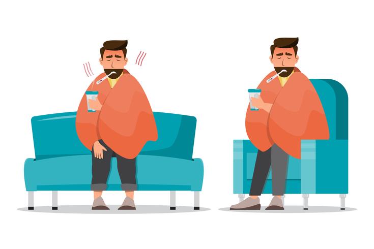 sick man having a cold sit in the room vector