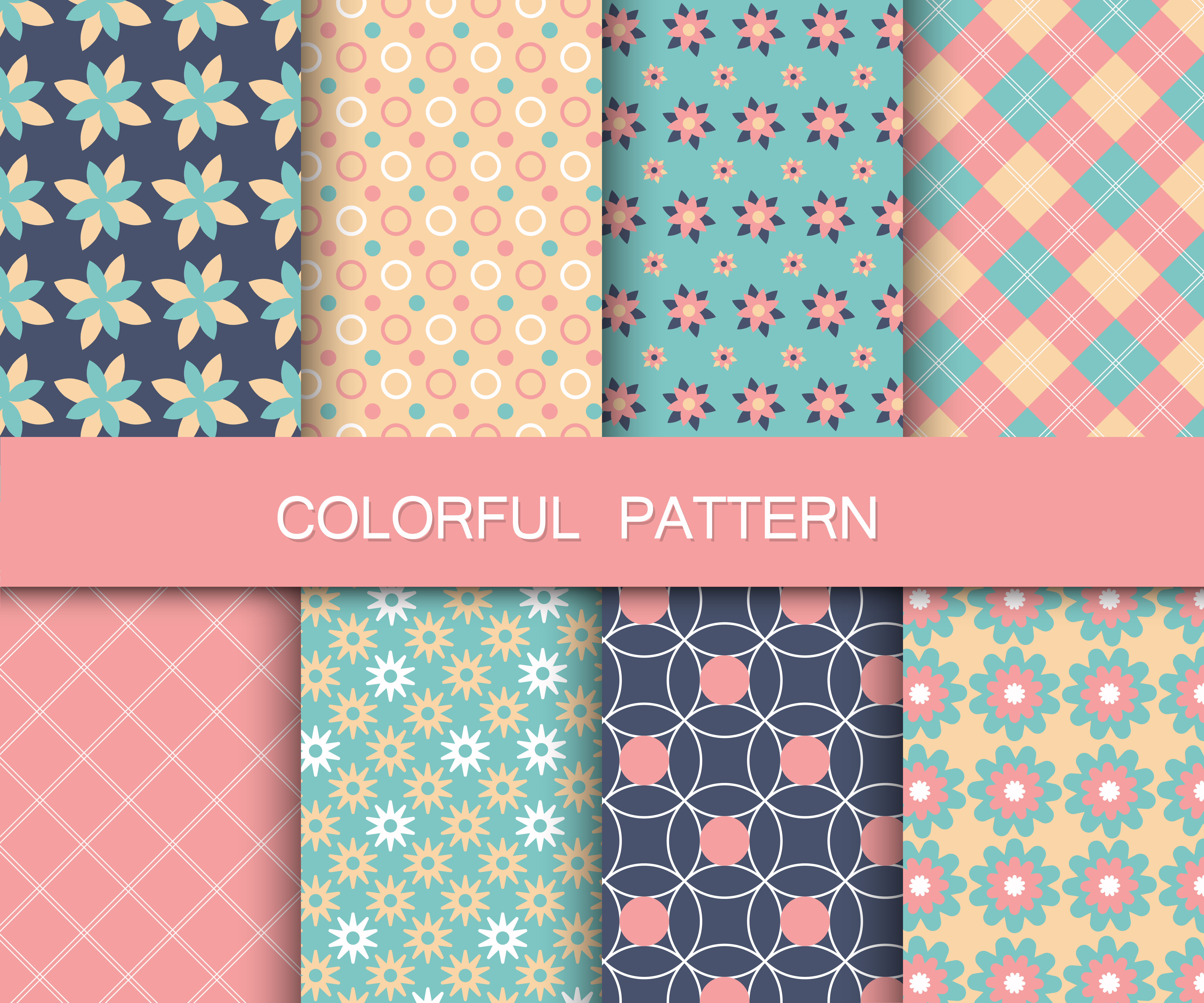 Colorful pattern set. Background patterns for fabric and paper. Flat