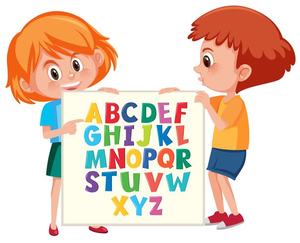 Children holding english alphabet vector