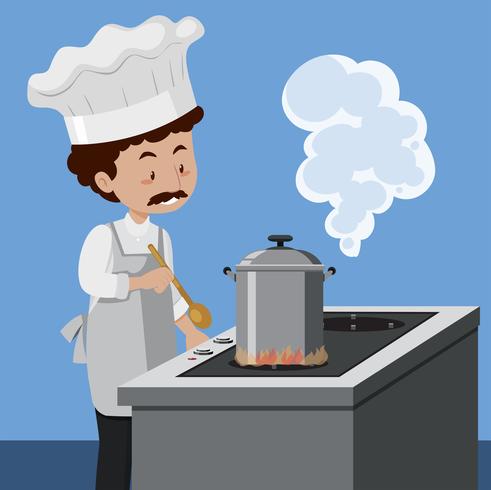 A chef cooking with pressure cooker vector