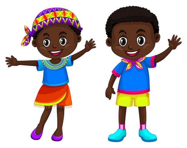 Niño africano y niña sonriendo vector