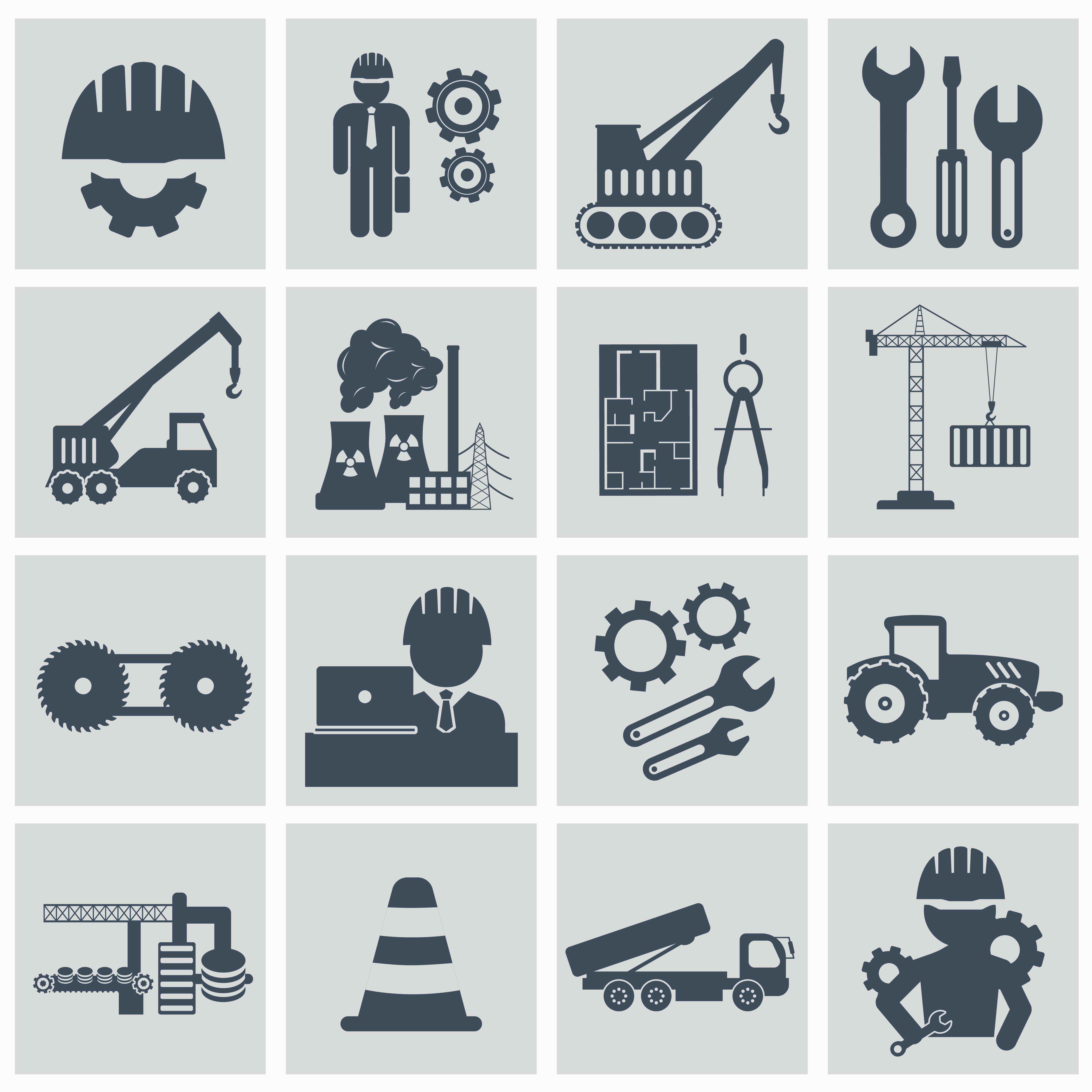 Engineering icon set. Engineer construction equipment machine operator