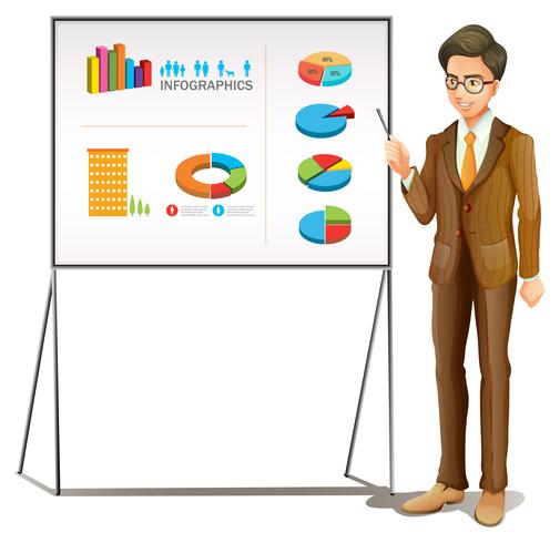 Businessman presenting graphs on the board vector