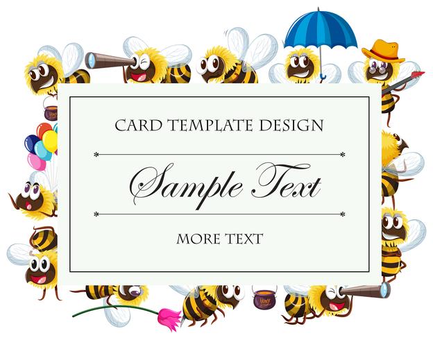 Card template with bee characters vector