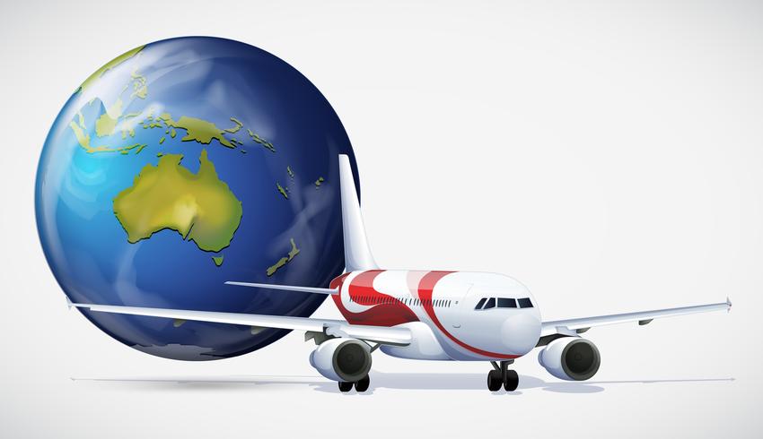 Airplane and the world on white background vector