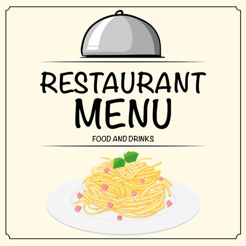 Restaurant menu template with pasta on plate vector