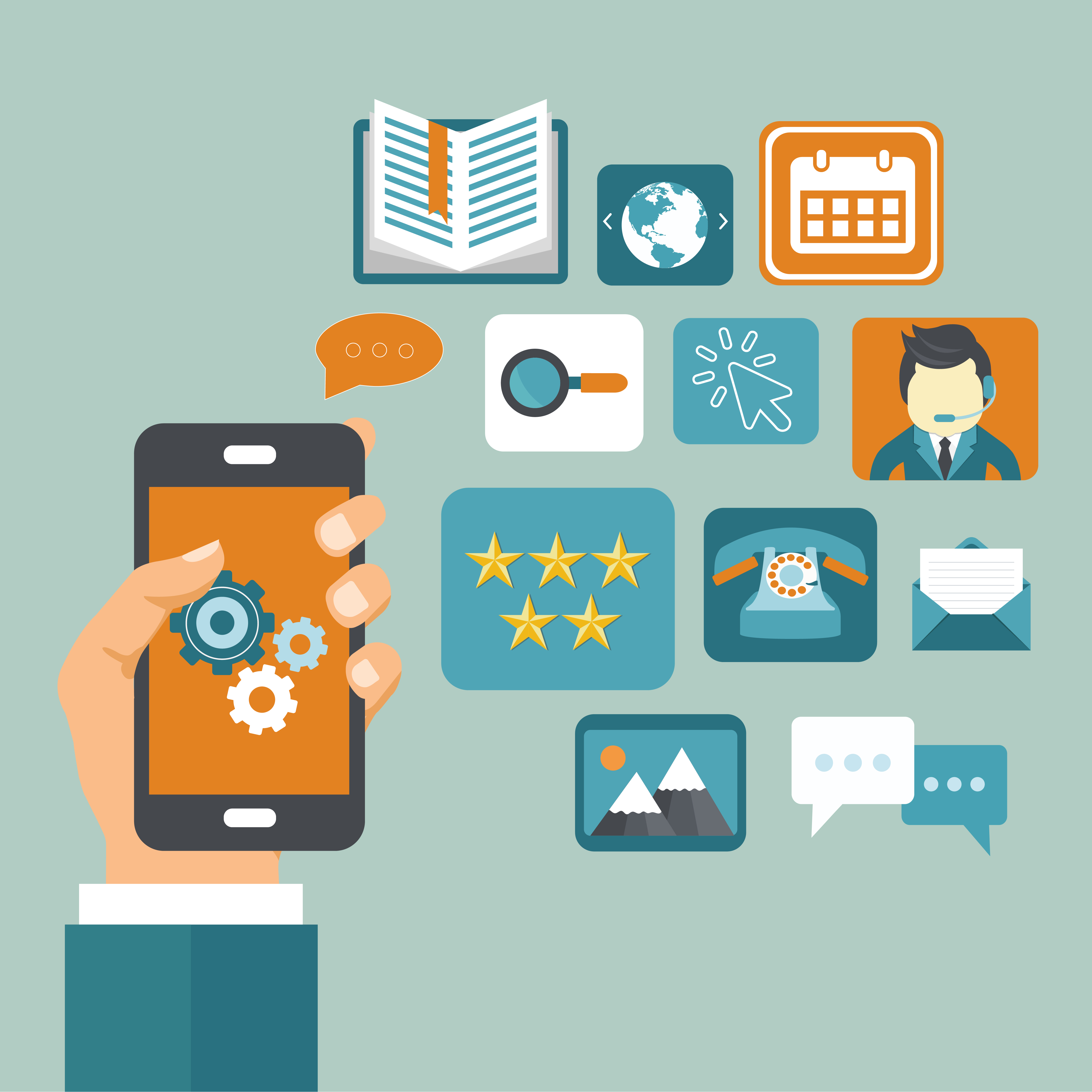 Male hand presenting customer relationship management. System for