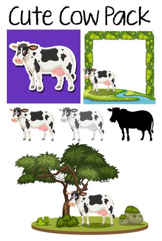 Un paquete de vaca linda vector