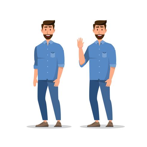 Set of character bearded man, funny guy in casual clothes, gesturing vector