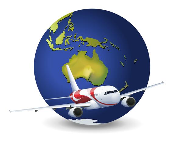 Earth globe and airplane vector