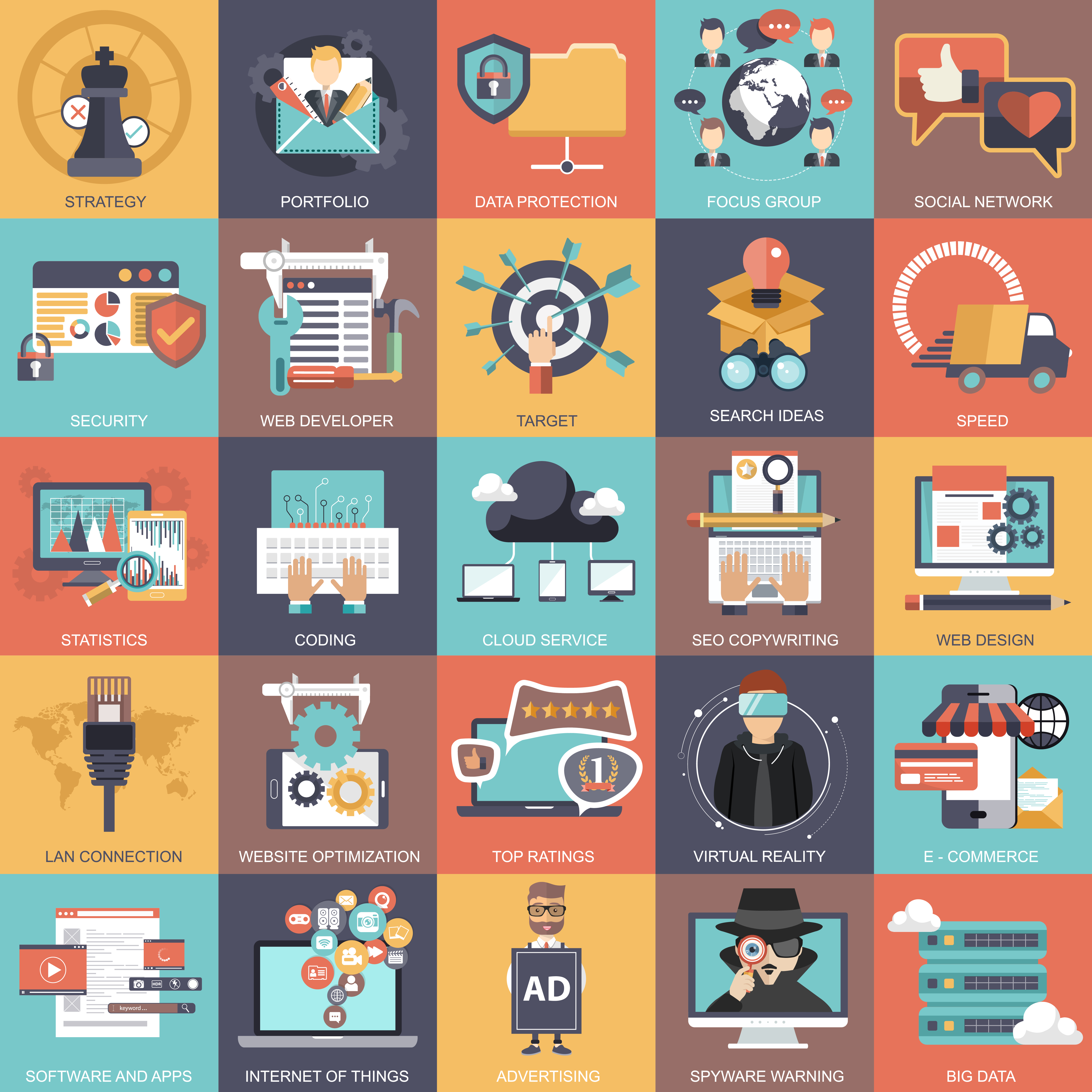 Business, technology, management and finances icon set collection ...