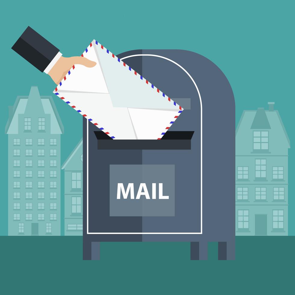 Postbox and envelope. Concept for international communication, express