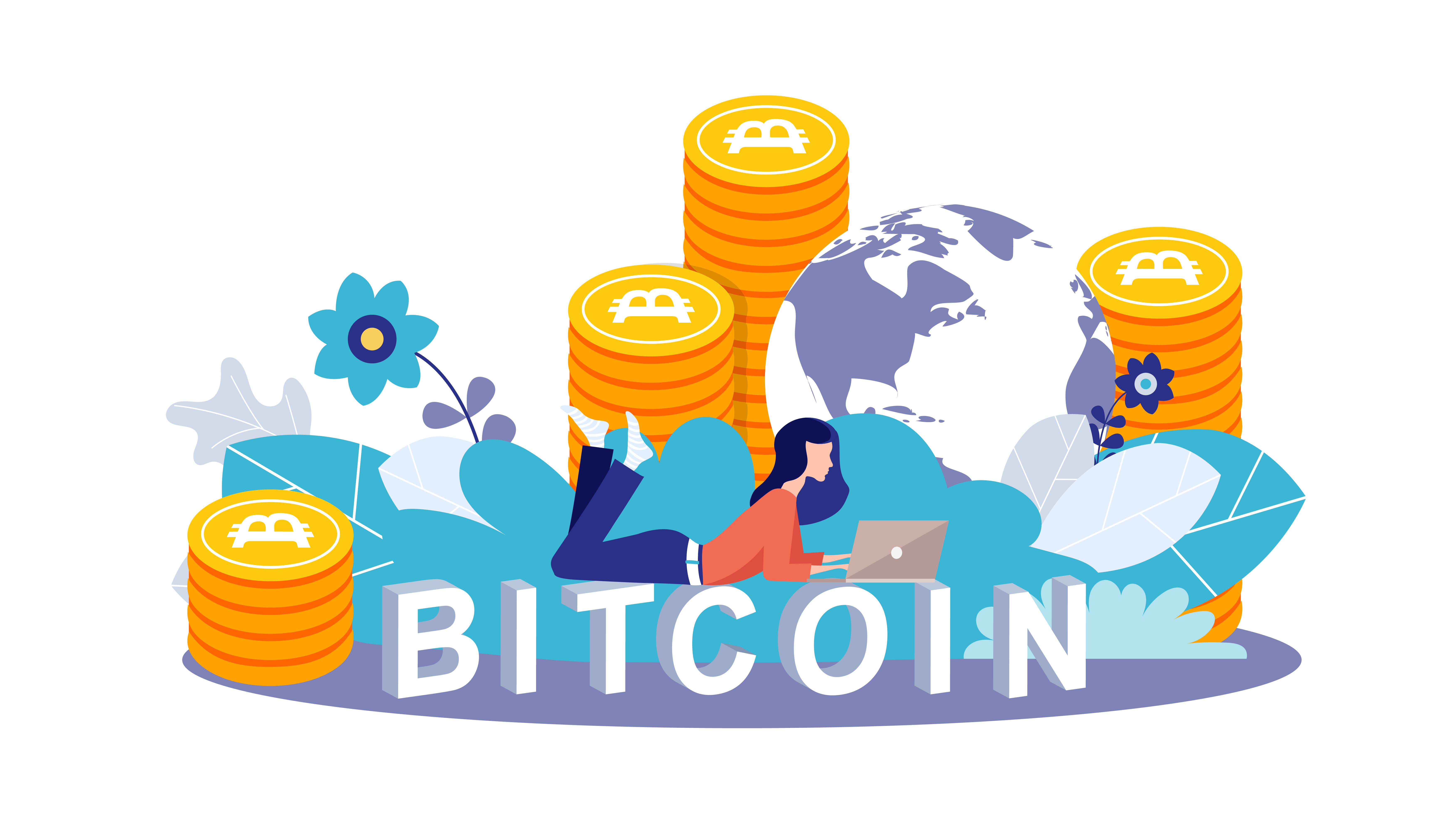 Bitcoin concept vector illustration of young girl using ...