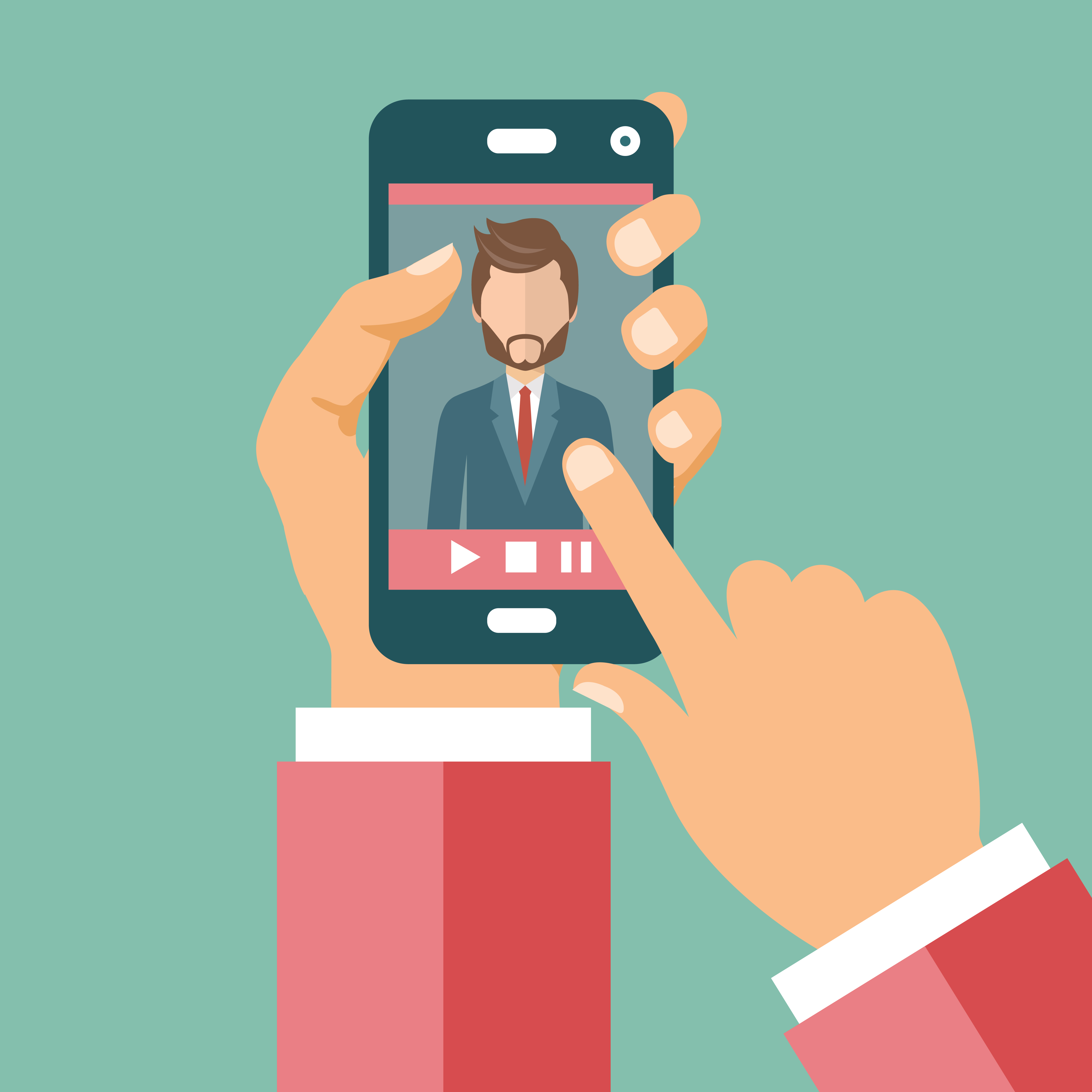 Video conference on line call concept. Hands holding smart phone with