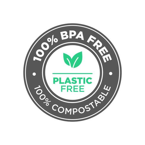 100 percent BPA free. Plastic free. 100 percent  Compostable icon. vector