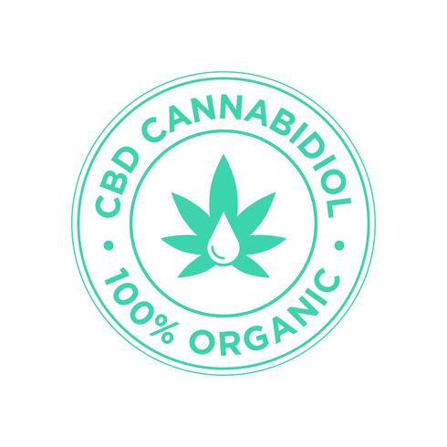 Icono del cannabidiol CBD. 100 por ciento orgánico. vector