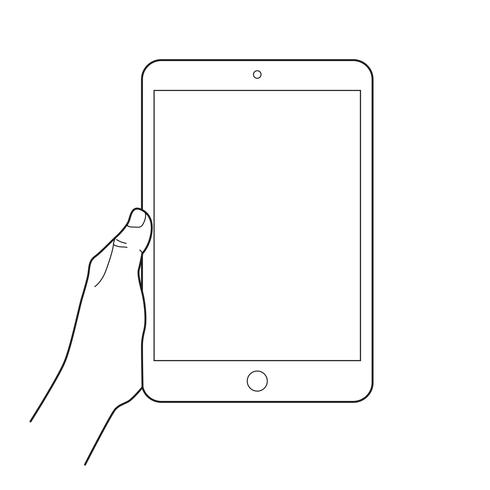 Mano sosteniendo una tableta de dispositivos táctiles. vector