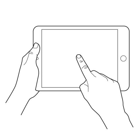 Hand touching blank screen of tablet computer.  vector