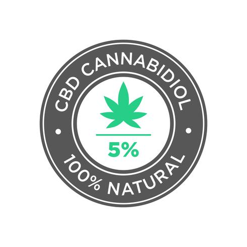 Icono de aceite de cannabidiol con 5 por ciento de CBD. 100 por ciento natural. vector