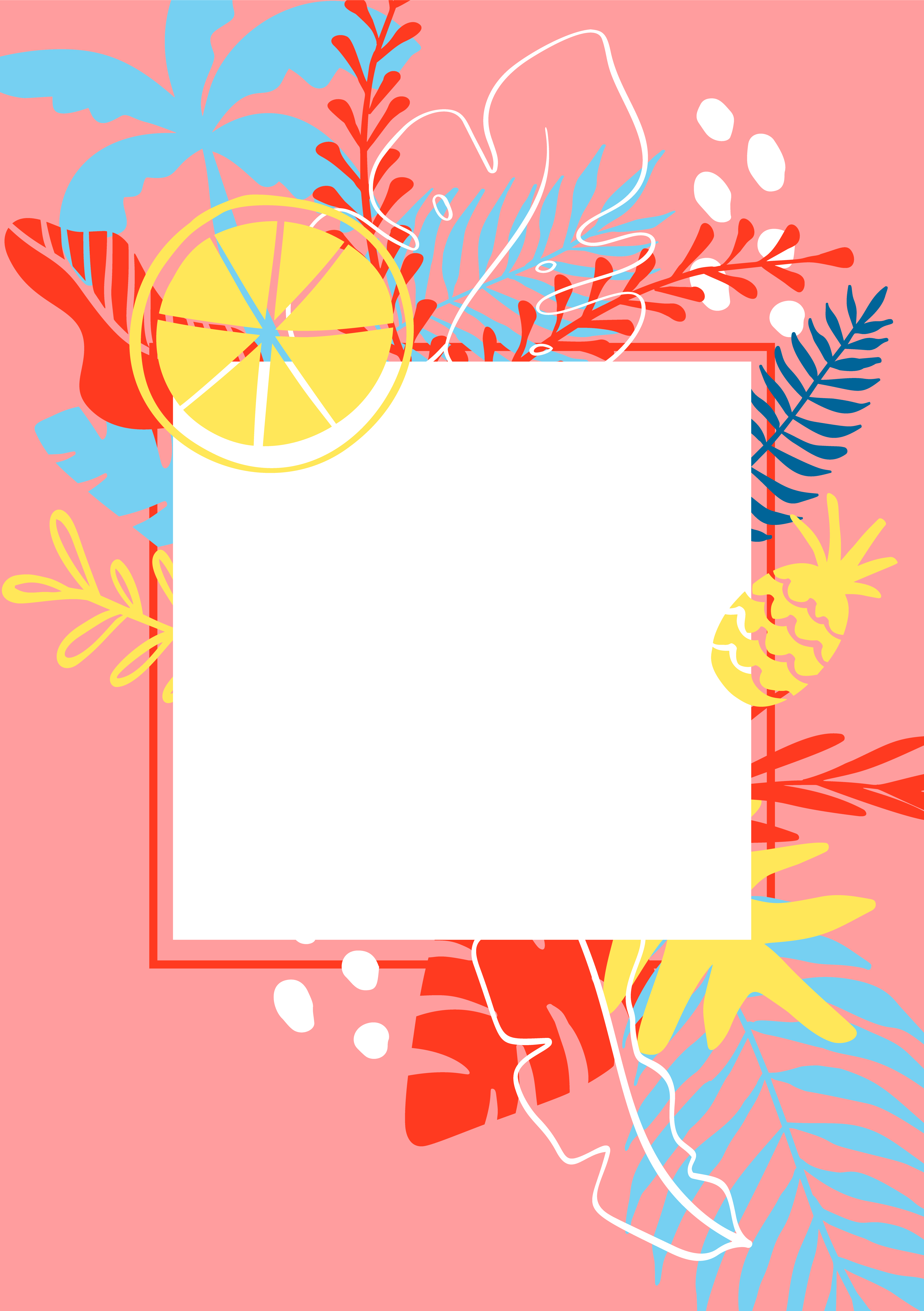 summer-greeting-card-template-with-tropical-leaves-on-background-and